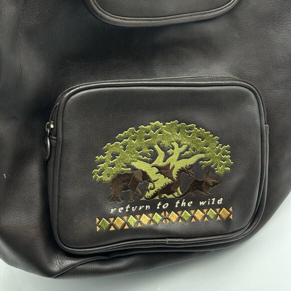 VTG Disney World Animal Kingdom Bag Brown Faux Leather Embroidered Tree Of Life - Picture 8 of 16